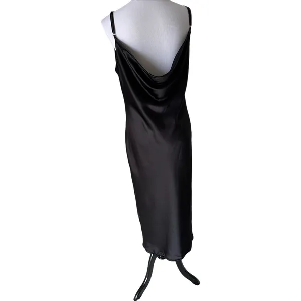 Beauty+Gace Size-M Women Dress Satin Cowl Neck‎ Midi Slip Black - Image 3
