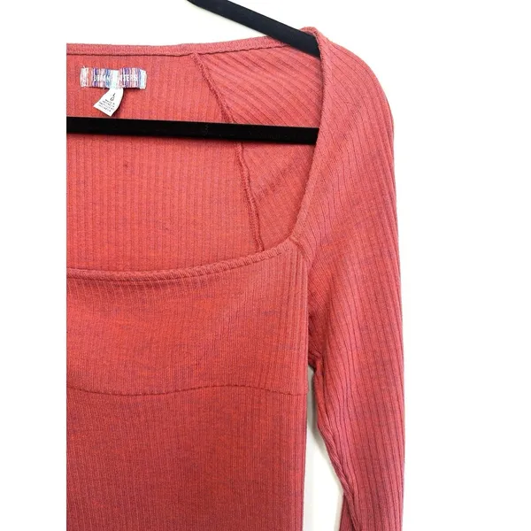 Urban Outfitters UO Ribbed Square Neck Long Sleeve Top Rust Red‎ Size Large - Image 4