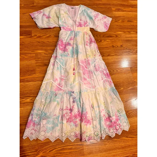 Hemant & Nandita Amara Maxi Dress Multicolor Cotton Boho Embroidered size XS - Image 8
