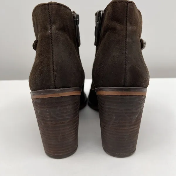 Franco Sarto Ankle Boots Womens 8.5 Brown Suede Block Heel Zip Booties Bohemian - Image 2