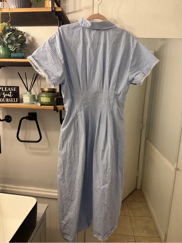 J. Crew Light Blue & White Striped Midi Shirt Dress - Image 5