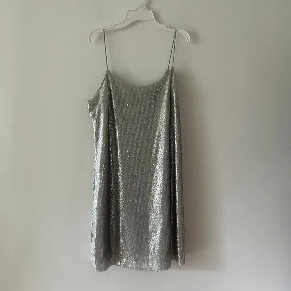 Nasty Gal Sequin Silver Strappy Mini Dress Size 4 - Image 3