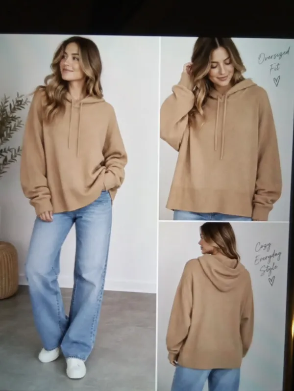 Roots Womens XL Camel Tan Pull Over Hoodie Lenzing Ecovero Viscose Blend - Image 2