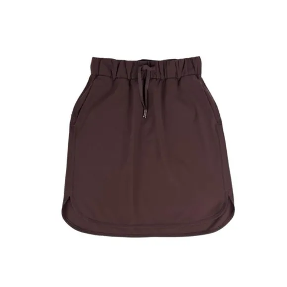 Lululemon On The Fly Skirt 21" Brown‎ Satin Drawstring Waist Size 4 - Image 3