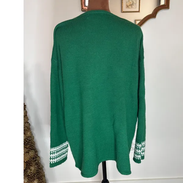 Woman Within Green Schnauzer Dog‎ Santa Hat Christmas Sweater Size 14/16 - Image 2