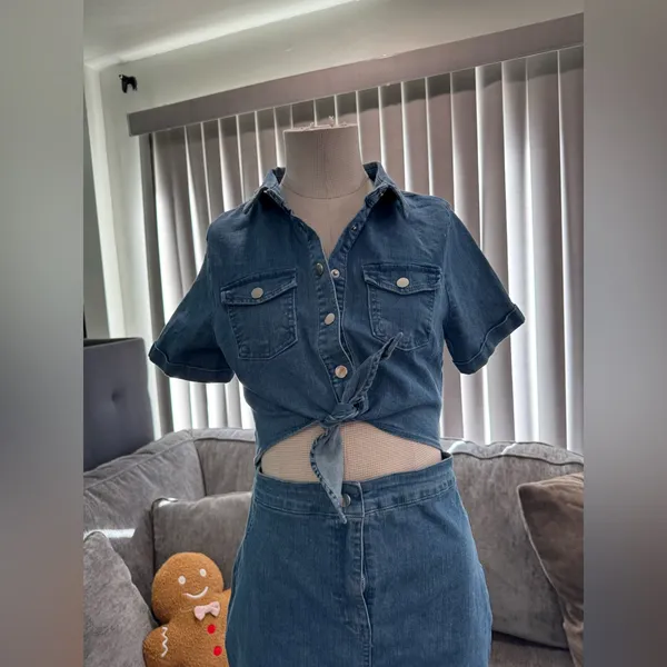 BUNDLE 2 ITEMS FOR $8✨ 🌸AMTIOUS western denim cutout dress ✨ Blue Size M - Image 8