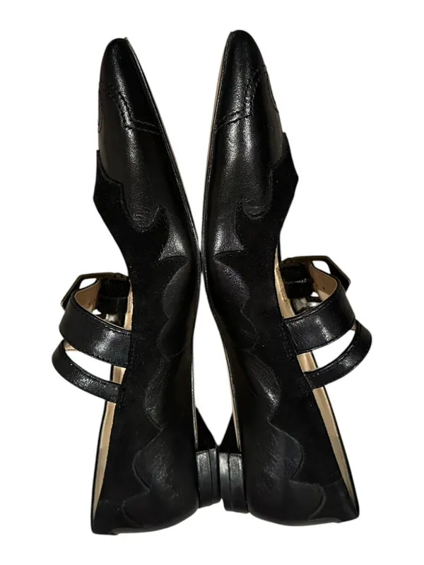 Nine West Black Pointed Double-Buckle Suede Leather Mary Jane Flats Alina 6 - Image 3
