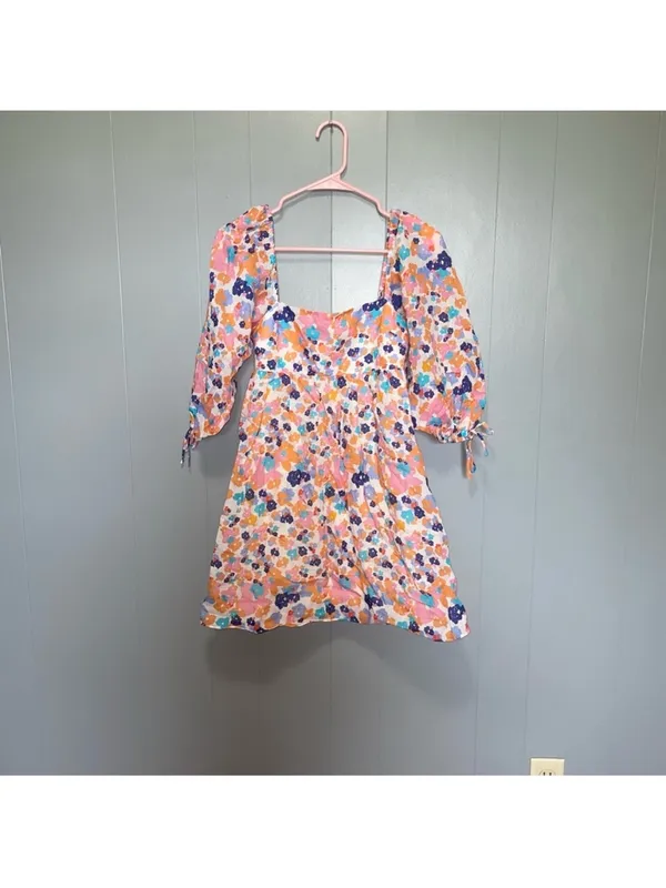 Amanda Uprichard Darling‎ Puff Sleeve Floral Mini Dress M Madagascar Print - Image 4