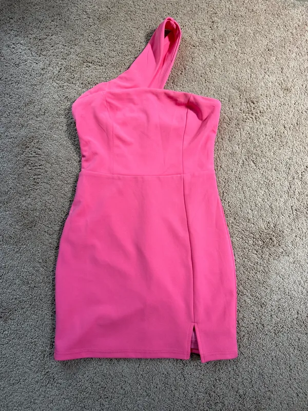 Coral Pink One-Shoulder Lulus Looking Perfect Bodycon Mini Dress - Image 3
