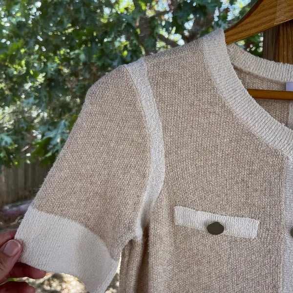 Ecru Women's Beige And White Knit Short Sleeve Cardigan Size S - Image 3