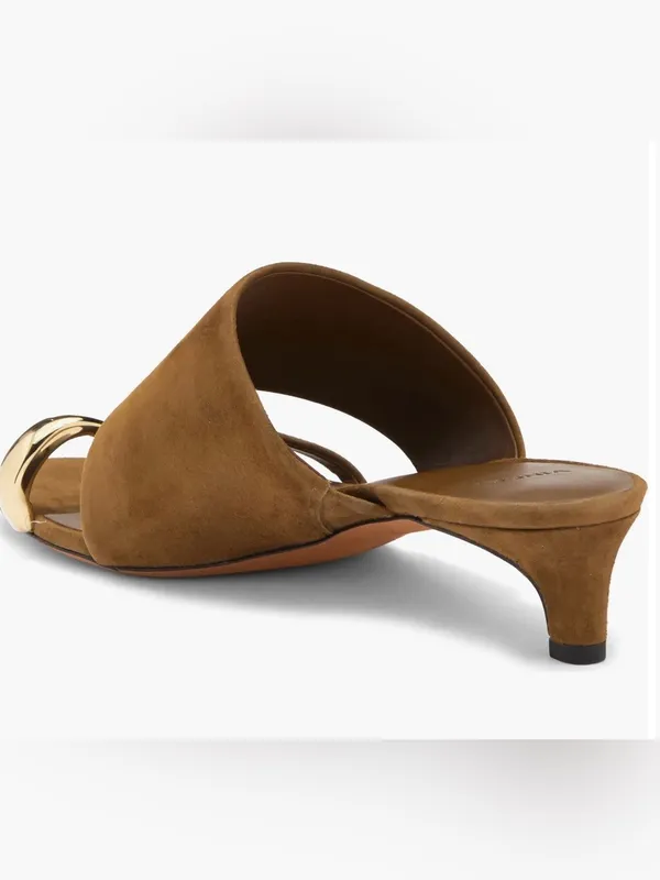 Vince Suede Open-Toe Mule in Cognac with Gold Accent Size 5.5 - Image 5