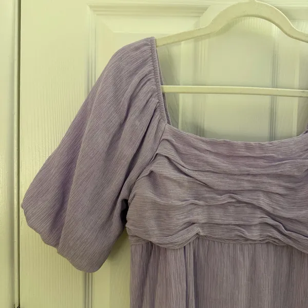 Altar'd State Lilac Purple Puff Sleeve Babydoll Mini Dress Medium - Image 4
