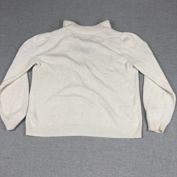 NIC+ZOE Sweater Womens M White Collared Pullover Puff Sleeve Tight-Knit - Image 9