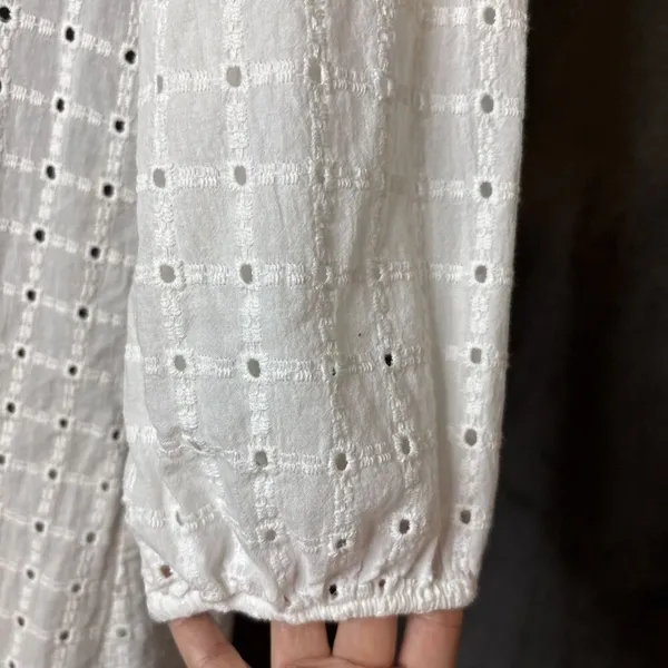 Anthropologie Thames Dress White Eyelet Cotton Womens 4 3/4 Sleeve Mini Boho - Image 6
