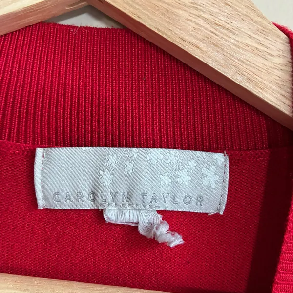 Carolyn Taylor Button Shoulder Mock Neck Sweater Large Red Womens Rayon Blend - Image 3