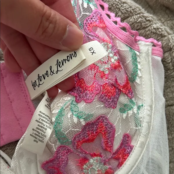 For Love And Lemons White Chemise with Pink Lace - Image 5