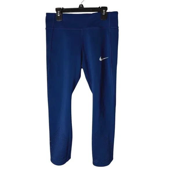Nike Dri FIT Leggings Women Medium Blue Cropped Laser Cut Pockets‎ Athleisure - Image 2