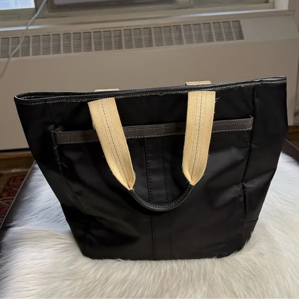 Coach Vintage Black Satin Double Handle Tote Bag - Image 3