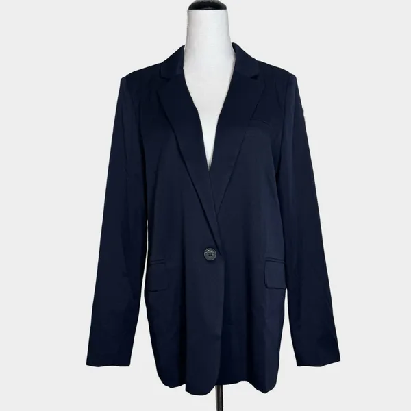Vici Navy Blue Single Button Relaxed Blazer Size L Longline Old Money Minimalist - Image 2