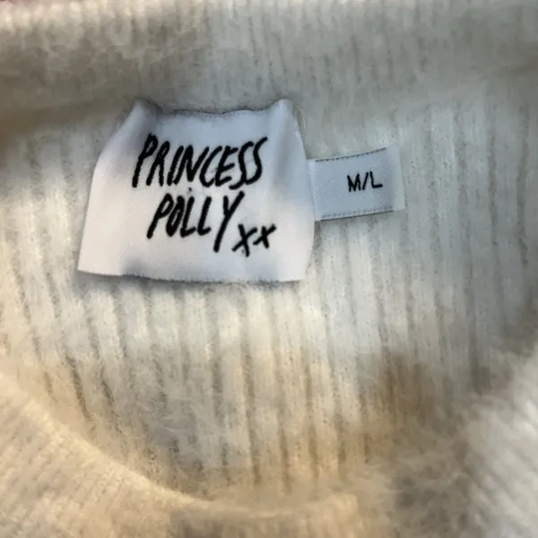 Princess Polly White Fuzzy Side Tie Cinch Sweater Size M/L - Image 6