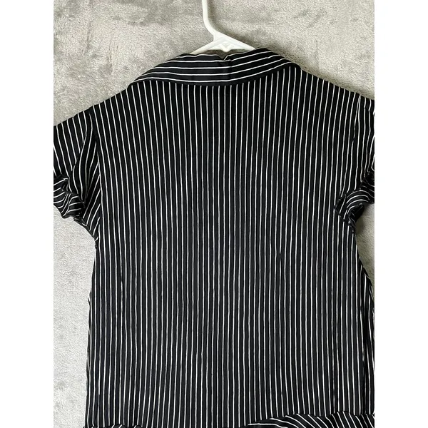 Alice + Olivia Moore Pinstripe Ruffle Shirt Dress Black White Size Small Office - Image 5