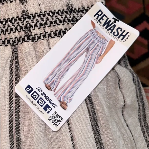 REWASH Elastic waist wide leg linen pants beach vibes comfortable relaxation basic - Image 2
