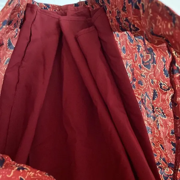 Madewell Size Large 100% Silk Assam Floral Babydoll Dress LaceUp Fall Rust Print - Image 7