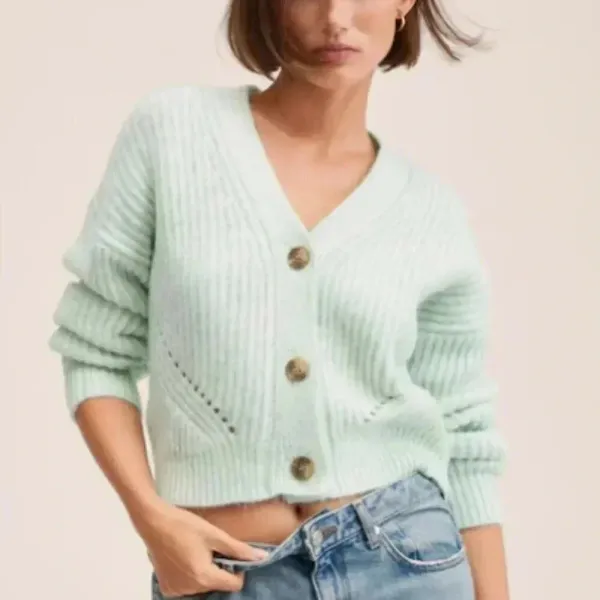 Mango MNG Ribbed Knit Aqua Green Cardigan Sweater NWT Plus‎ 3XL - Image 2