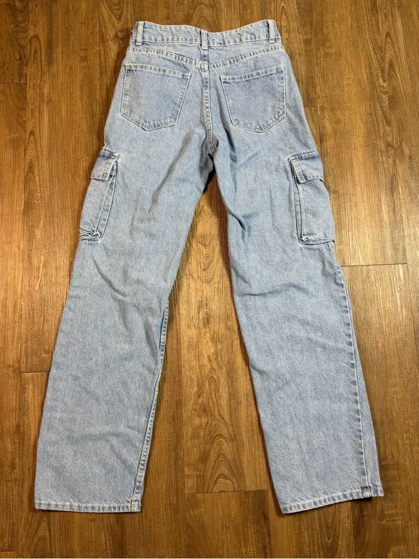 Bershka Light Blue Cargo Wide-Leg Jeans - Image 8
