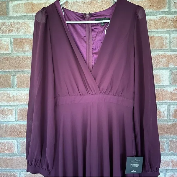Lulu’s Adoring You Long Sleeve Maxi Dress NEW Women’s Small Purple Chiffon Gown - Image 3