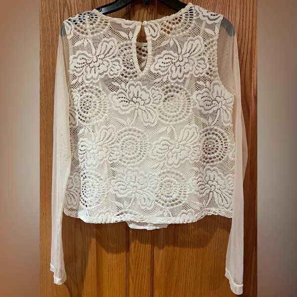 Hollister Floral‎ Lace Mesh Long Sleeve Camisole Lined Top Antique White Size XS - Image 5