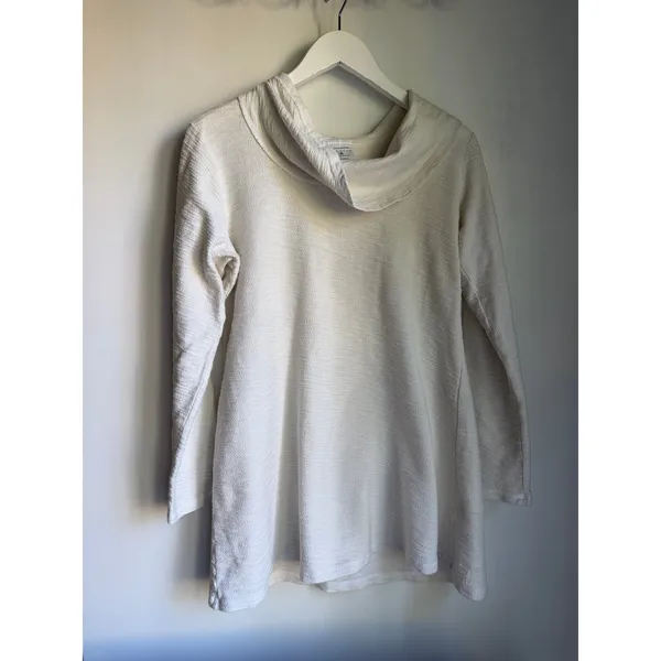 CMC Color Me By Cotton White Textured Cowl Neck Tunic Top Medium USA Made - Image 10