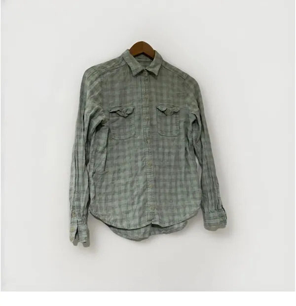 Universal Threads Shirt Womens Green Gray Plaid Button Up Long Sleeve Size Small - Image 2