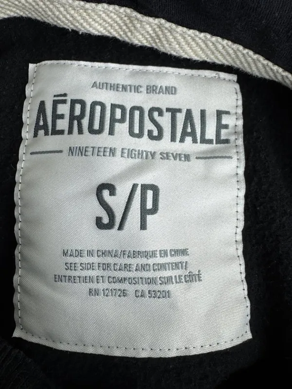 Aeropostale 87 Hoodie Sweatshirt Small Black Pullover Logo Kangaroo Pocket Y2K - Image 7