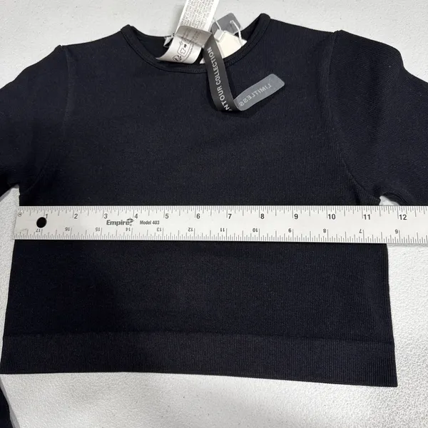 Zara Crop Top Crew Neck Pullover Stretch Long Sleeve Black Stretch Sz XS Stylish - Image 10