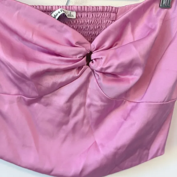 Abercrombie & Fitch‎ Womens Strapless Satin Pink Ruched Back Tube Top Size Large - Image 4
