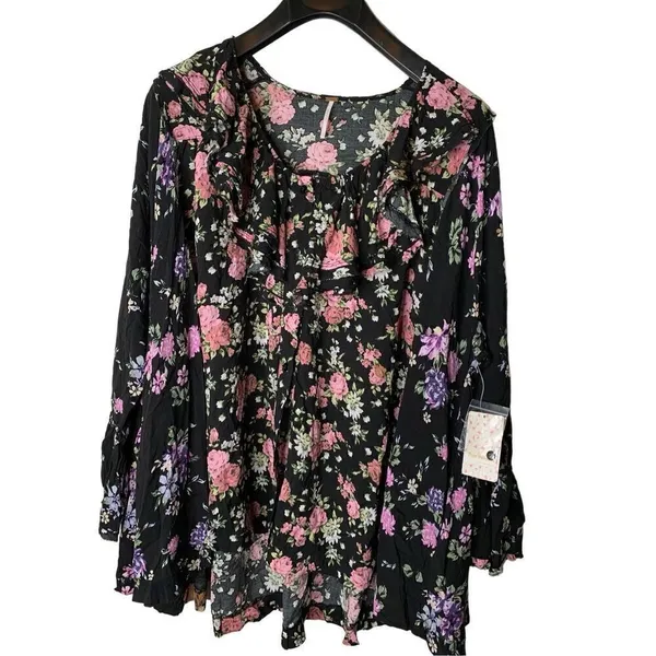 Free People floral blouse top black women's size small NEW NWT - Image 2