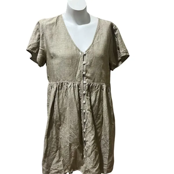 Madewell Women's Brown Button-Front Mini Dress Size M Casual Short Sleeve - Image 3