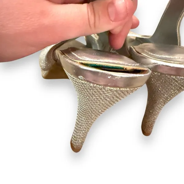 Worthington Dayne Silver Metallic Peep Toe Stiletto Heels‎ Sz 6.5 - Image 13