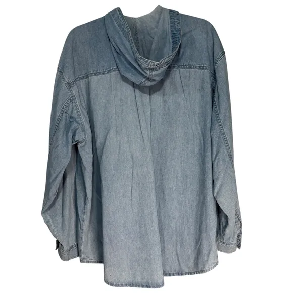 HEY MAN STYLE‎ AND SUBSTANCE Denim Hoodie Shirt Blue Washed Cotton Size L - Image 8