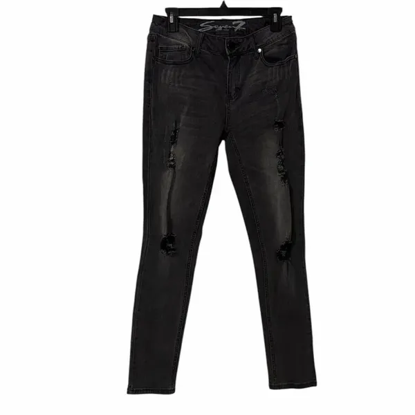 Seven7 Skinny Black Stretchy Distressed Jeans(Size 6) - Image 3