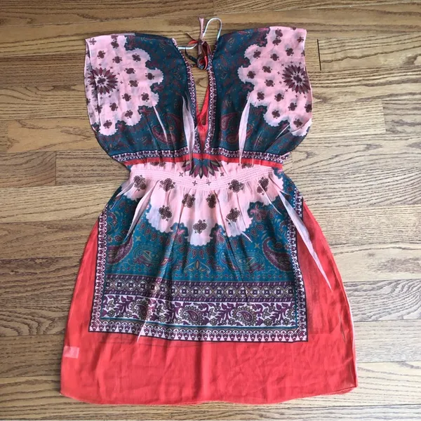 Unity Coral Green Paisley Sublimation Sheer Swim Cover Up Beach Dress Size M - Image 8