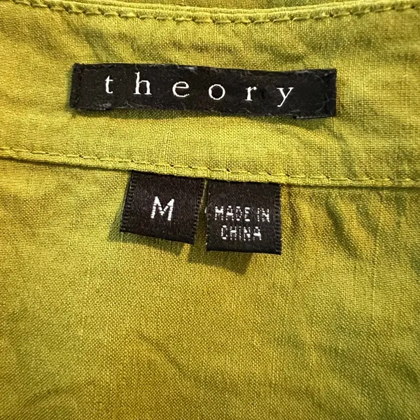 Theory‎ Womens Chartreuse BLOUSE Size medium Lime Green Linen Blend Henley TOP - Image 3