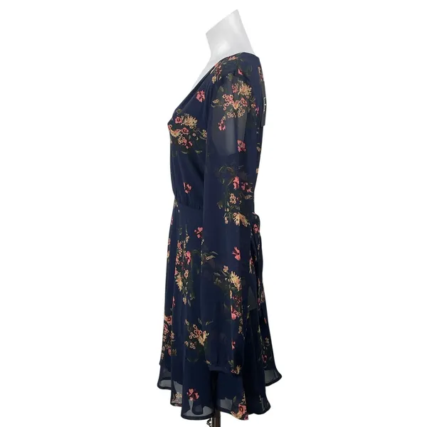 NEW Lulus Blue Floral Long Sleeve Mesh V Neck Button Fit & Flare Mini Dress Sz M - Image 2