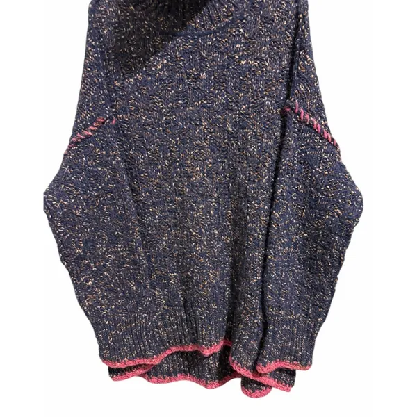 Free People Echo Navy Flecked Oversized Wool Blend Turtleneck Sweater Size‎ Med - Image 5