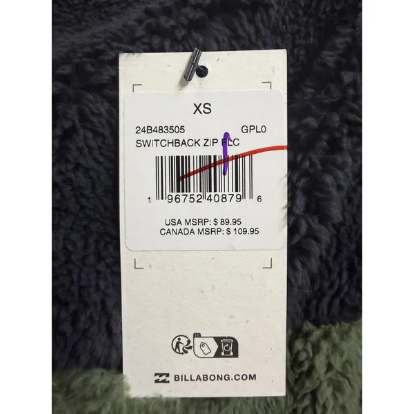 Billabong Adventure Division‎ Switchback Zip Fleece Jacket Green Black XS NEW - Image 6