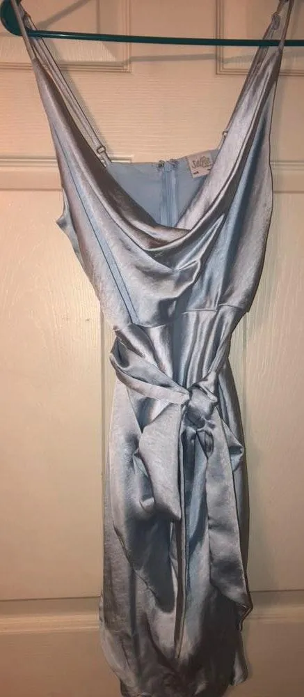 Selfie Leslie Blue Satin Mini Dress - Image 3