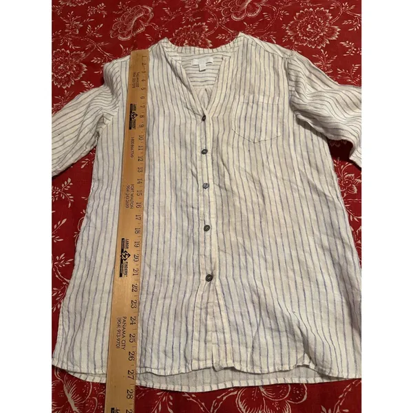 The White Company White Label Linen Blue Striped Tunic‎ Shirt Womens 2 Lagenlook - Image 4