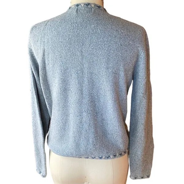 Vintage WOOLRICH Button Up Light Blue Wool Embroidered Sweater ~ Women's MEDIUM - Image 4