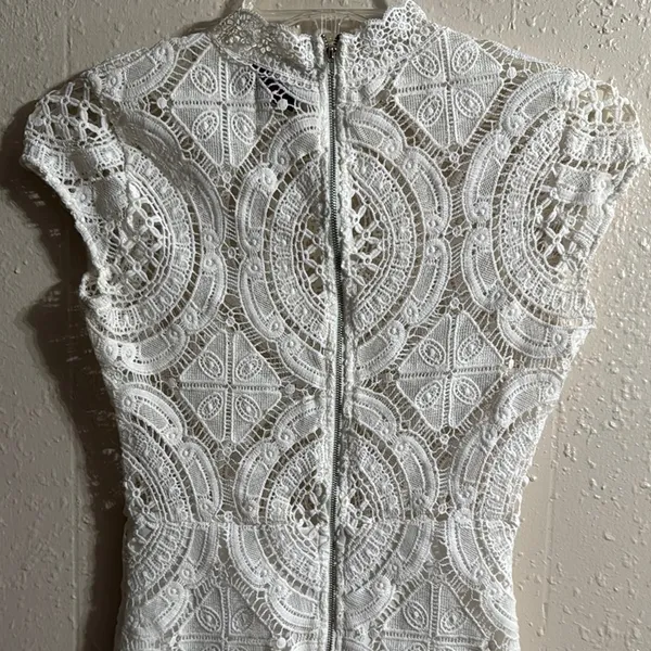 Hot Miami Styles Cream Mini Dress with Mock Neck and Flutter Sleeves - Image 7